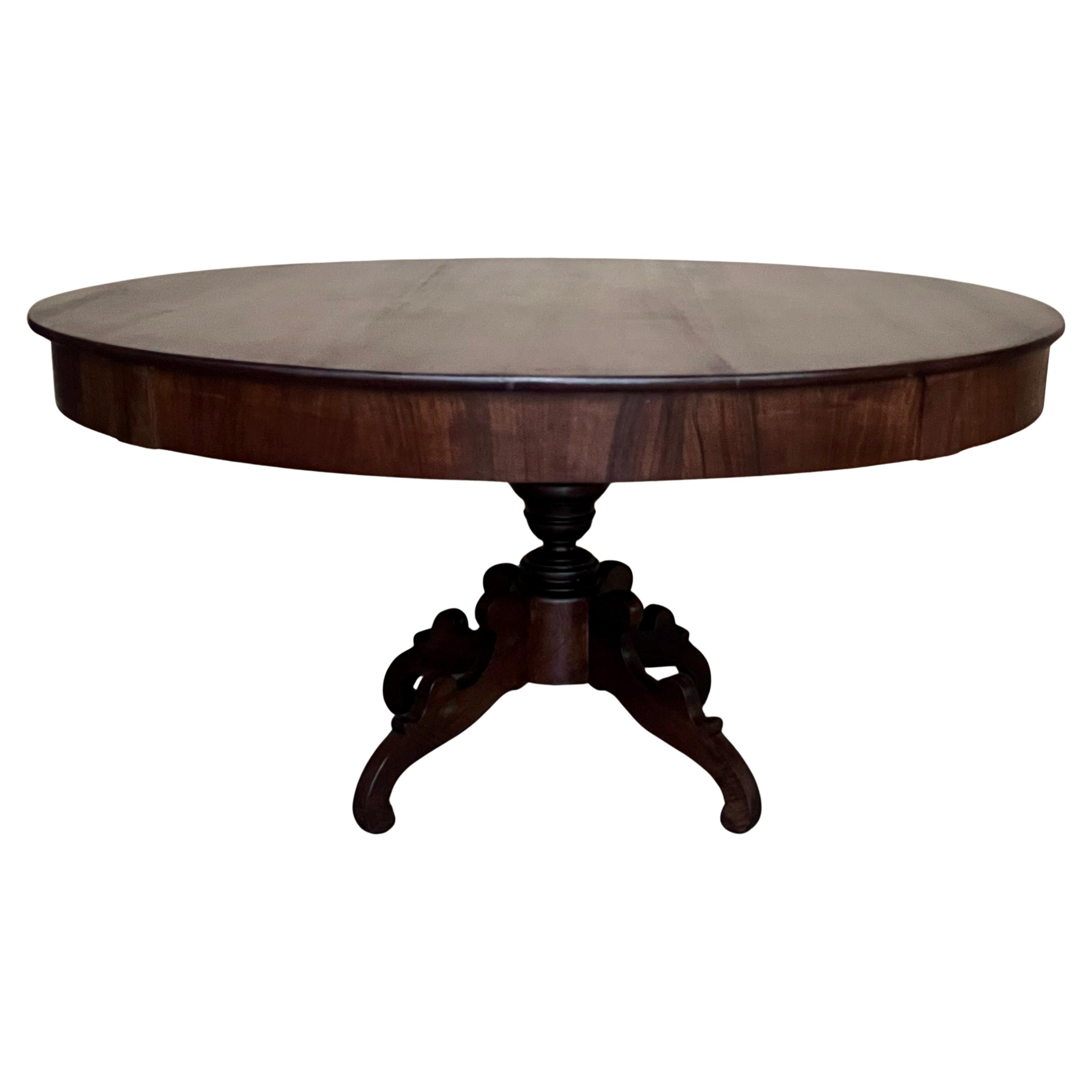 Antique Spanish Pedestal Figural Carved Round Dining Table