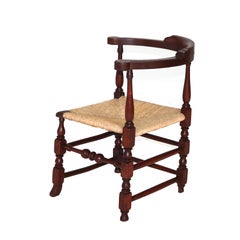 Antique Spanish Red Wash Finish Maple Corner Chair with Woven Rush Seat 18thC