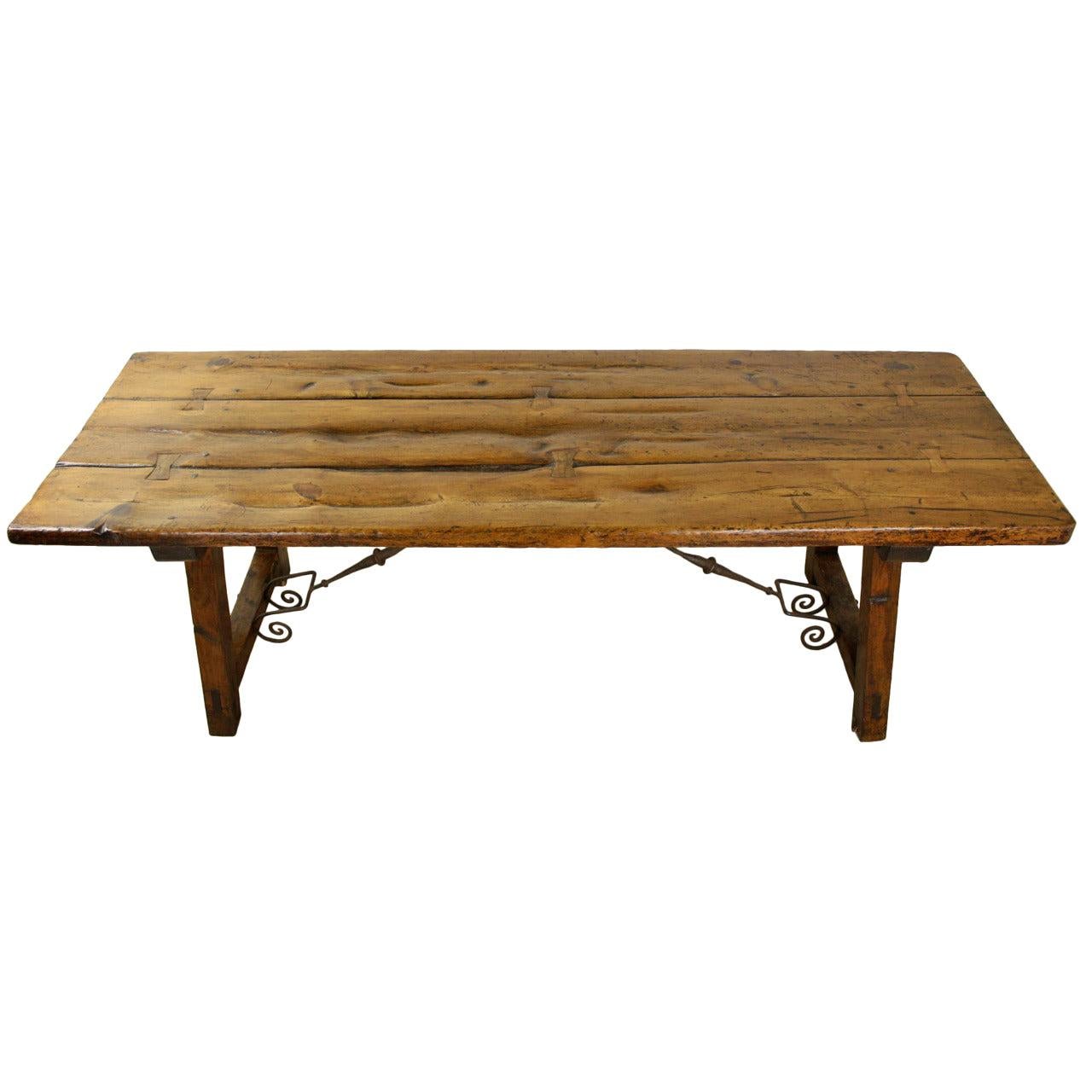 Antique Spanish Refectory Table, Original Irons For Sale