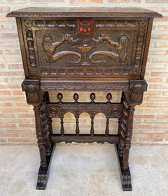 Antique Spanish Renaissance Bar Cabinet in Oak, 1890