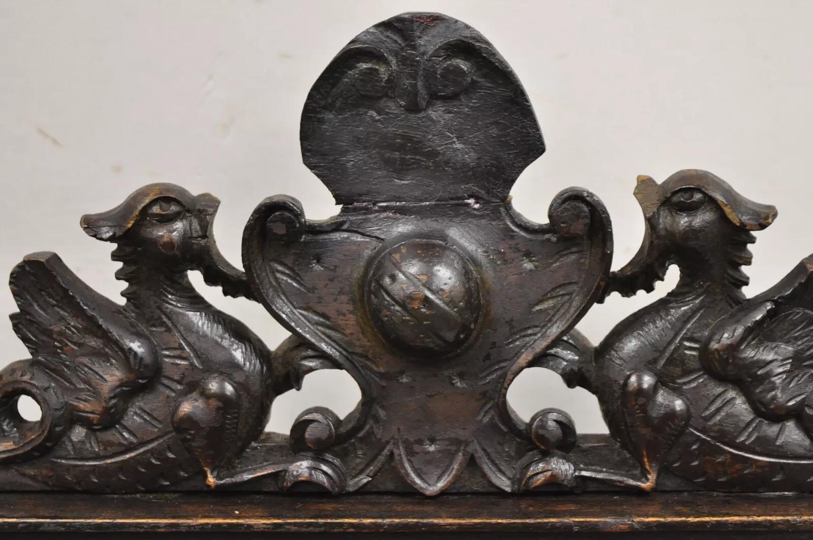 Antique Spanish Renaissance Carved Oak Wood Figural Leather Side Chairs - a Pair For Sale 1