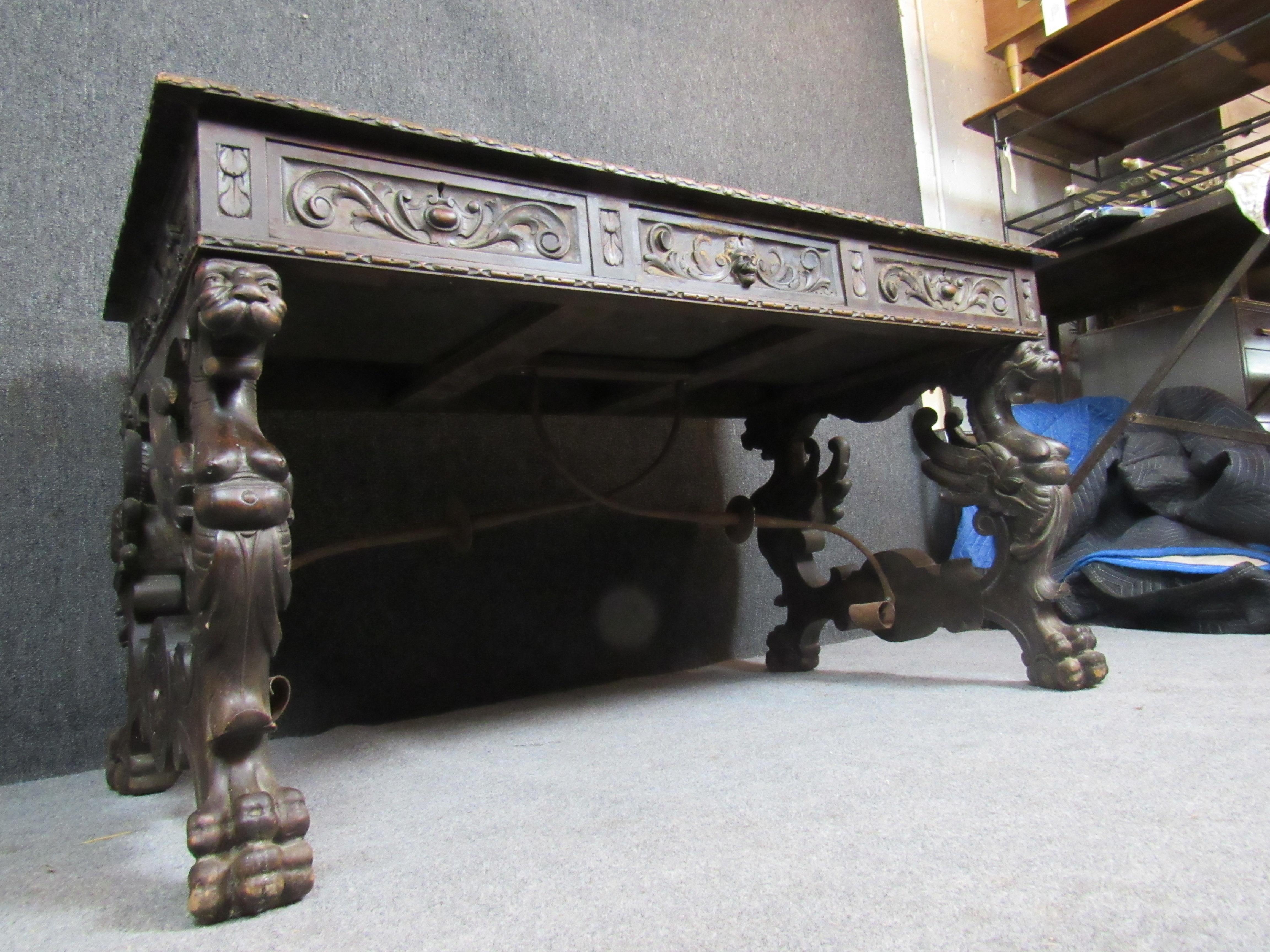 Antique Spanish Renaissance Claw Foot Desk 4