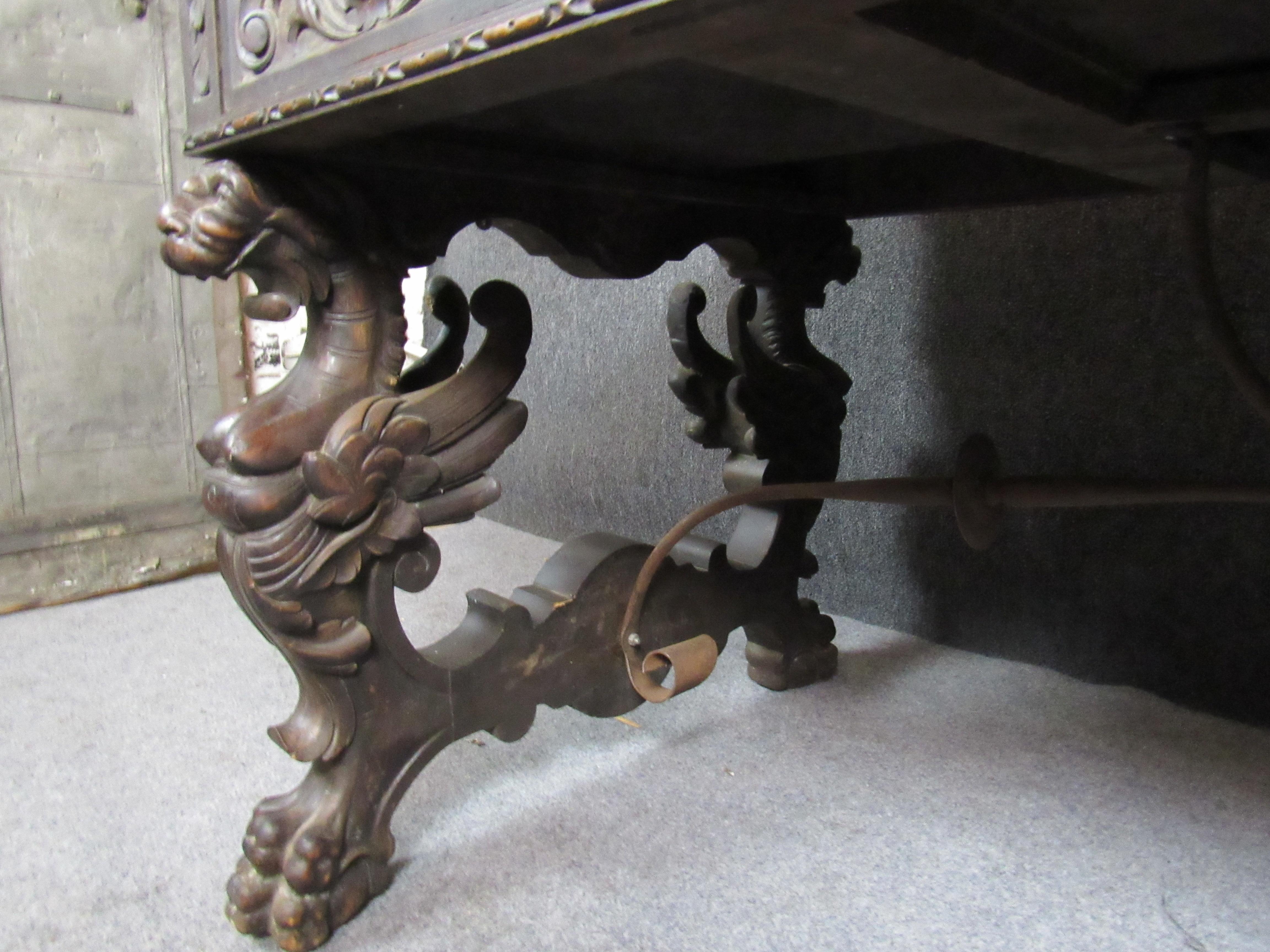 Antique Spanish Renaissance Claw Foot Desk 9