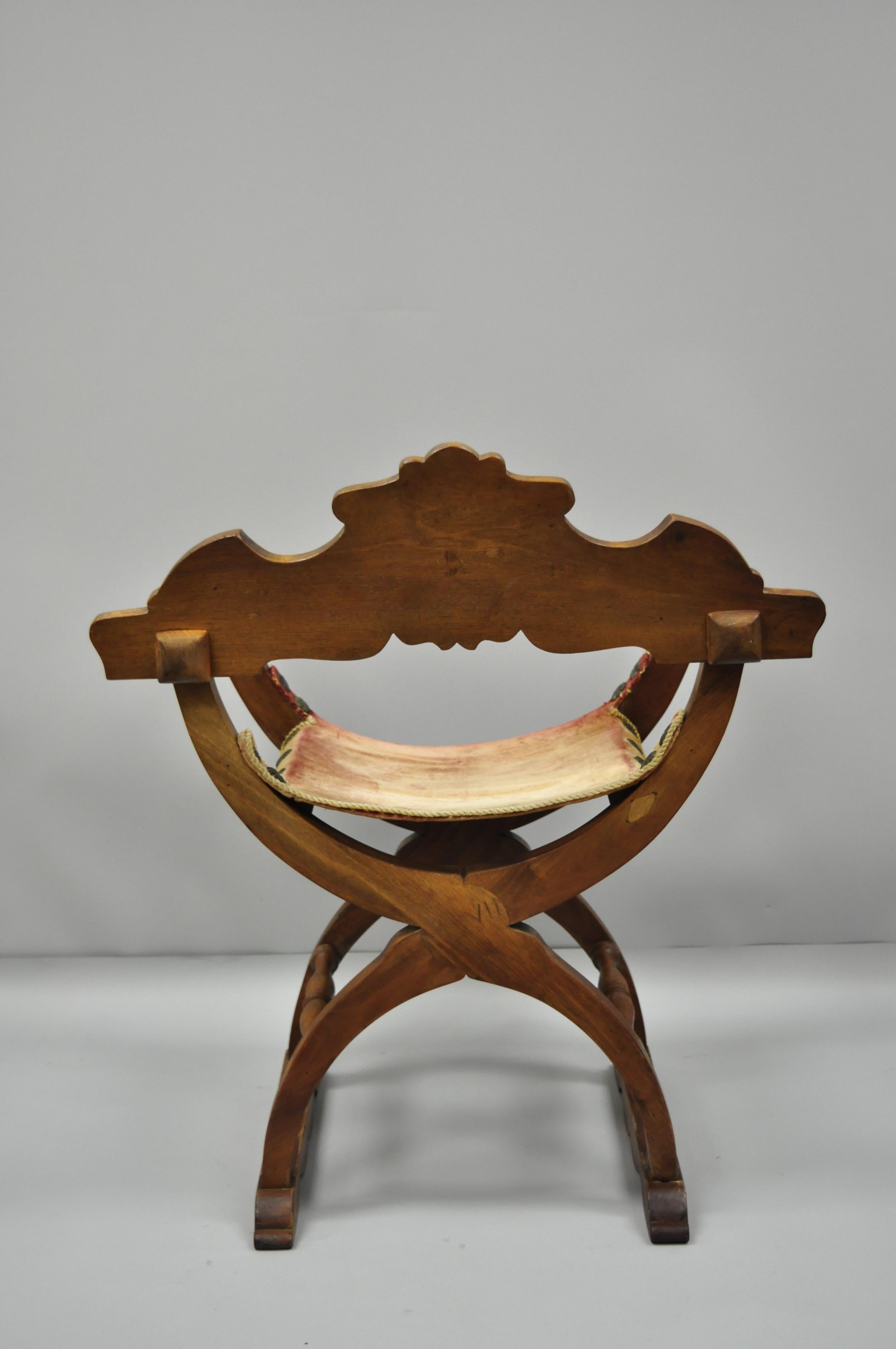 Antique Spanish Renaissance Curule Savonarola Throne Chair Armchair, B 6