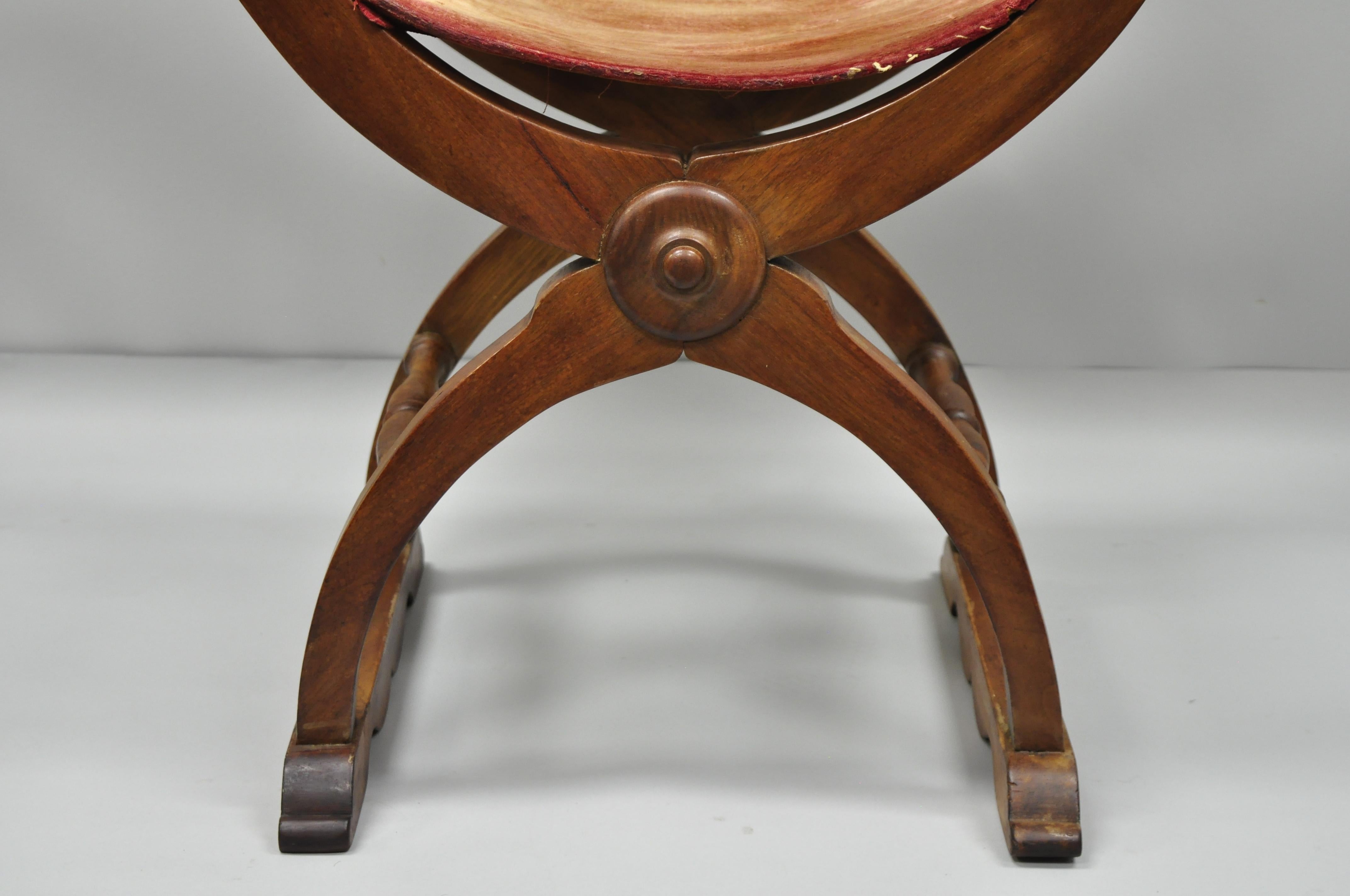 19th Century Antique Spanish Renaissance Curule Savonarola Throne Chair Armchair, B