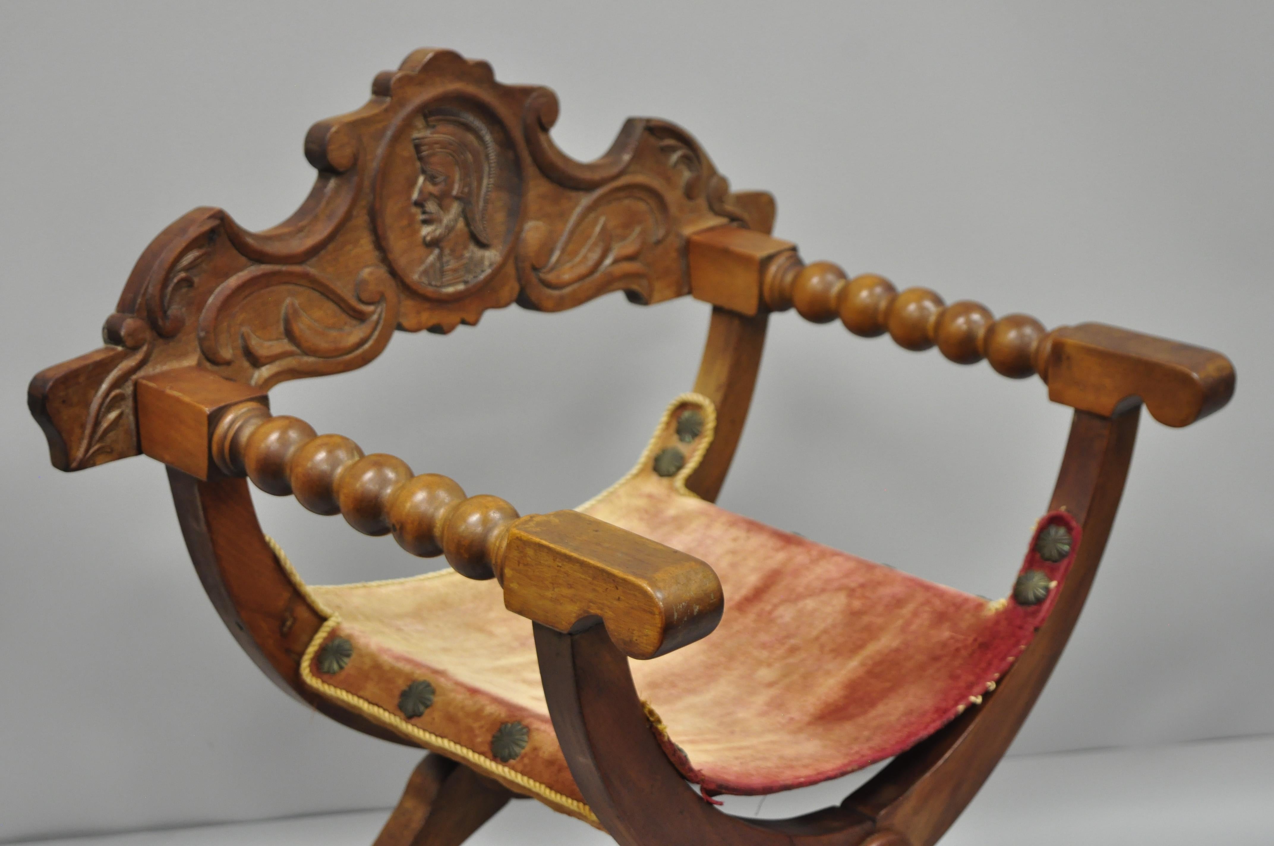 Wood Antique Spanish Renaissance Curule Savonarola Throne Chair Armchair, B