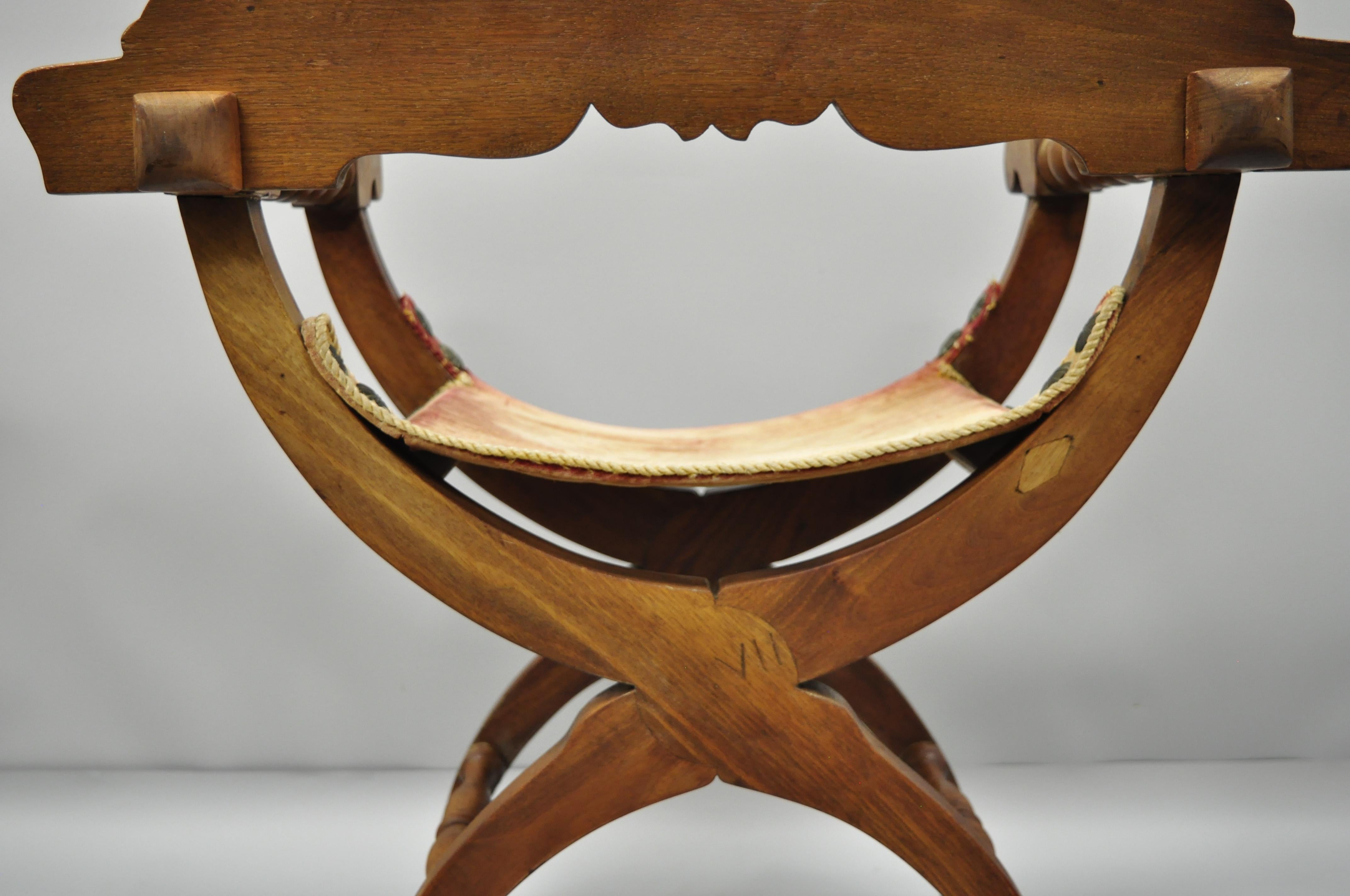 Antique Spanish Renaissance Curule Savonarola Throne Chair Armchair, B 2