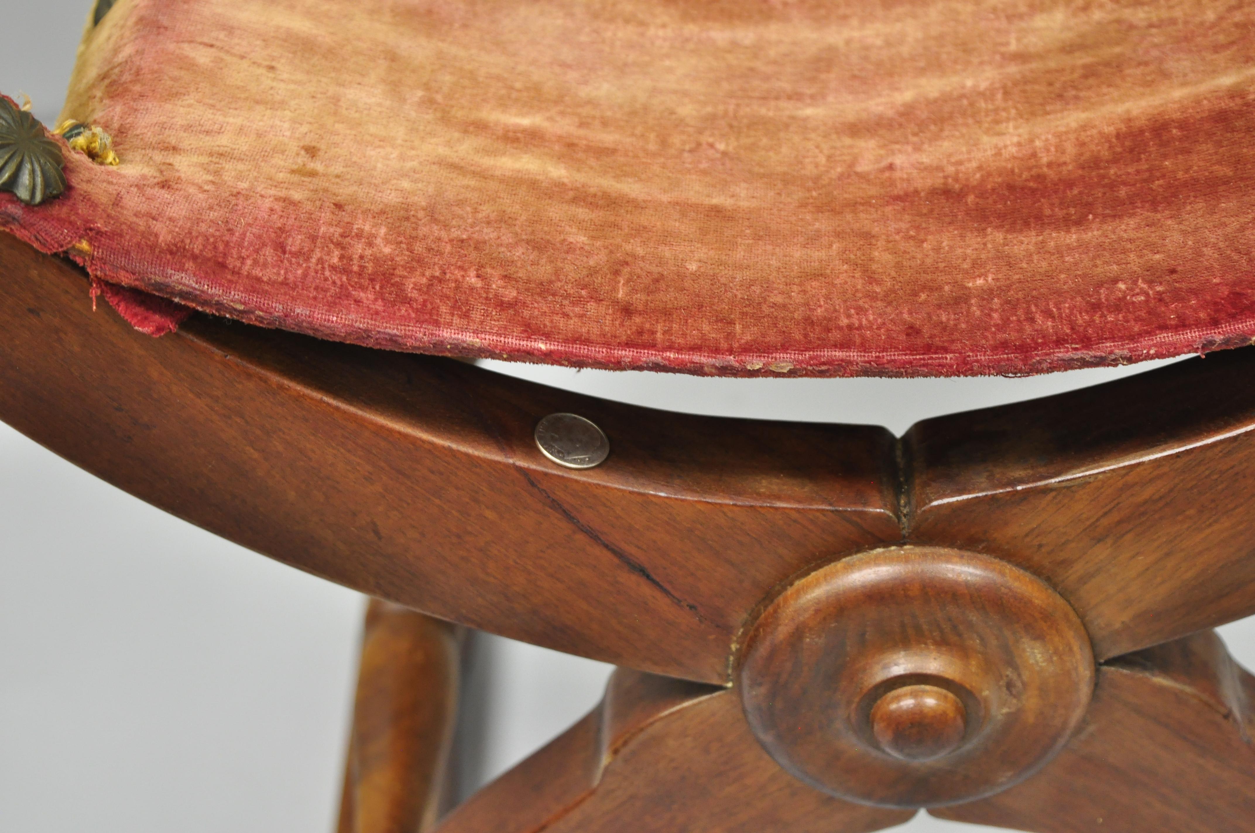 Antique Spanish Renaissance Curule Savonarola Throne Chair Armchair, B 3