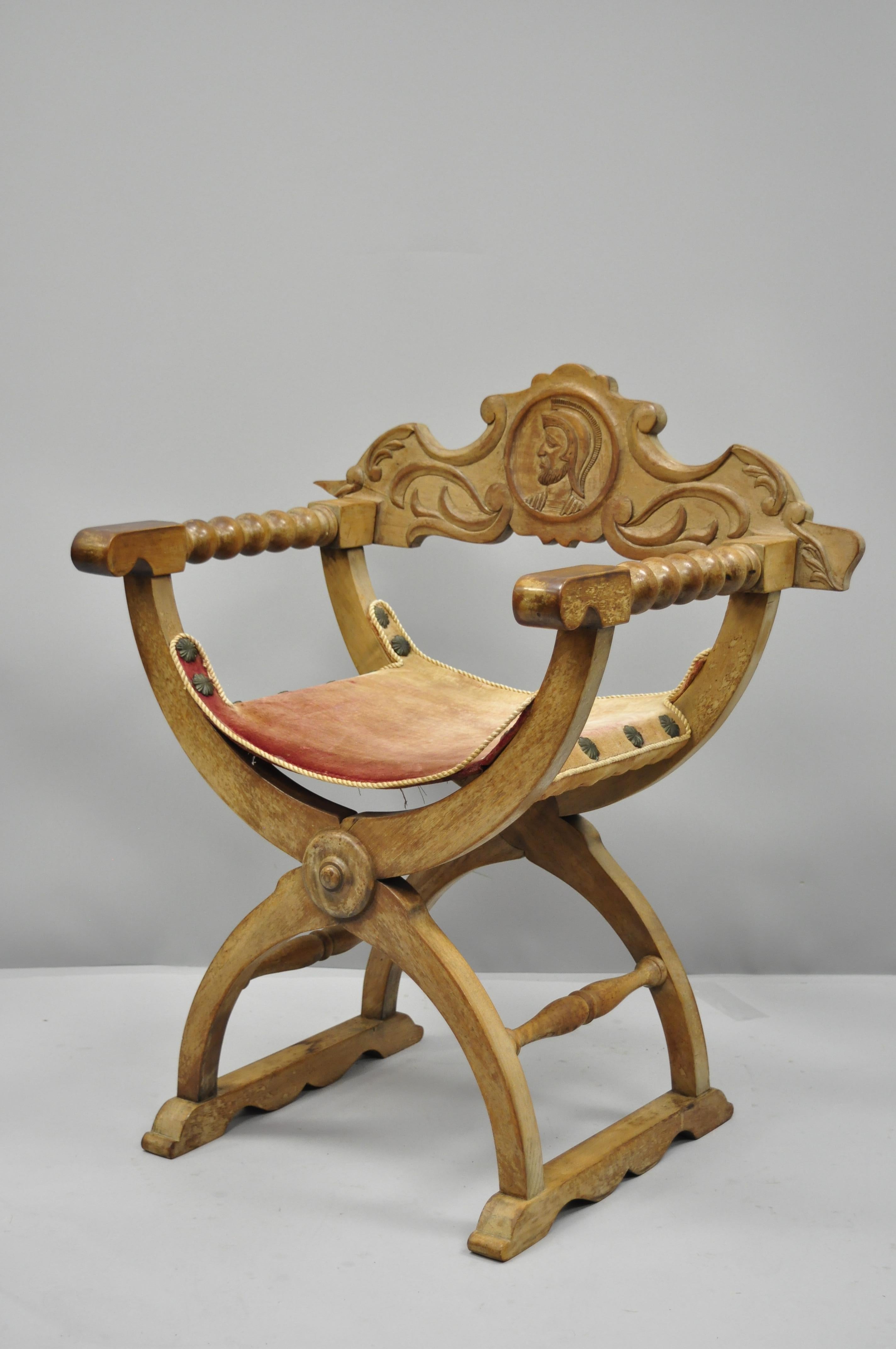 Antique Spanish Renaissance Curule Savonarola Throne Chair Armchair 1