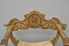 Antique Spanish Renaissance Curule Savonarola Throne Chair Armchair