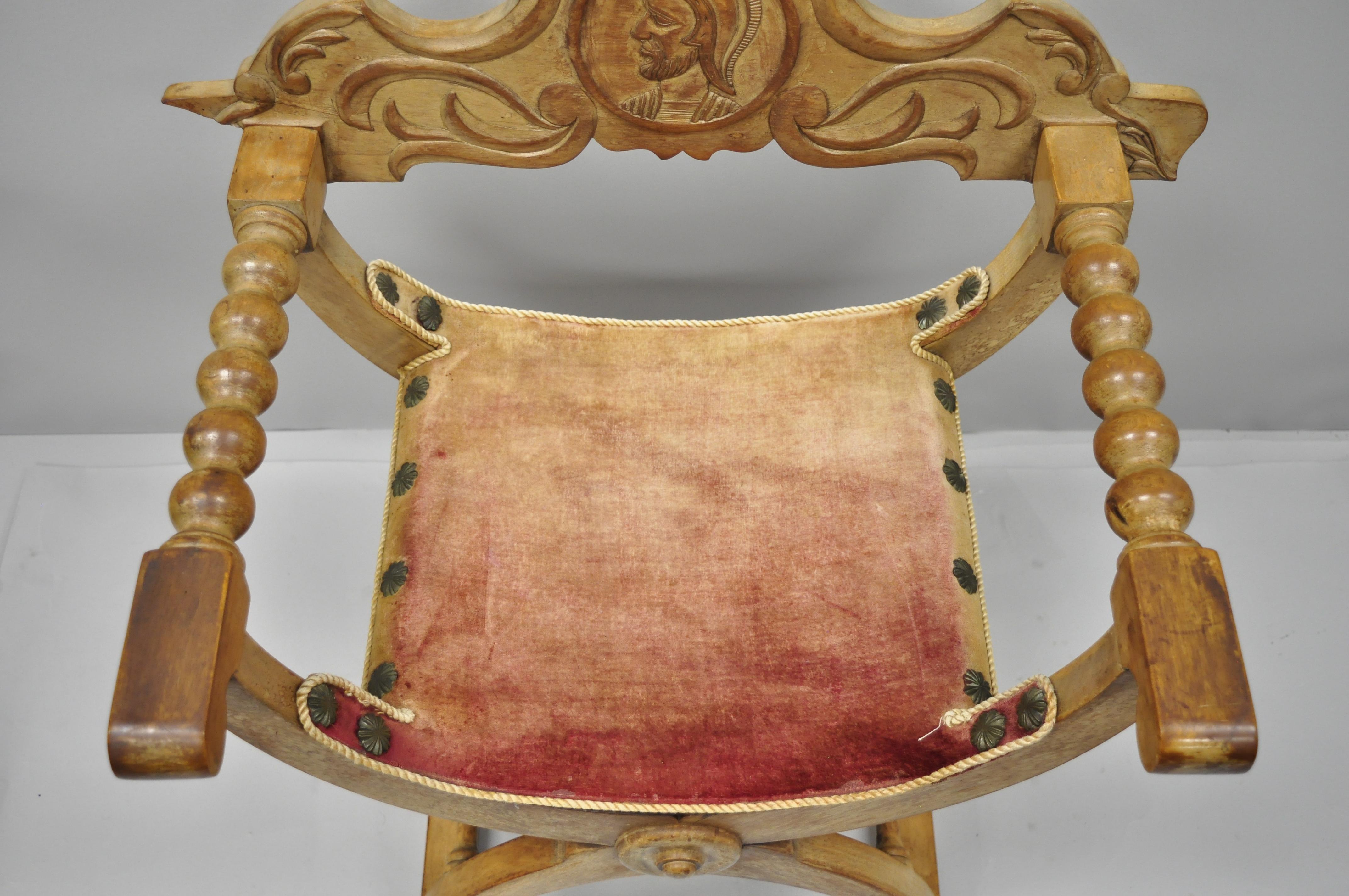 European Antique Spanish Renaissance Curule Savonarola Throne Chair Armchair