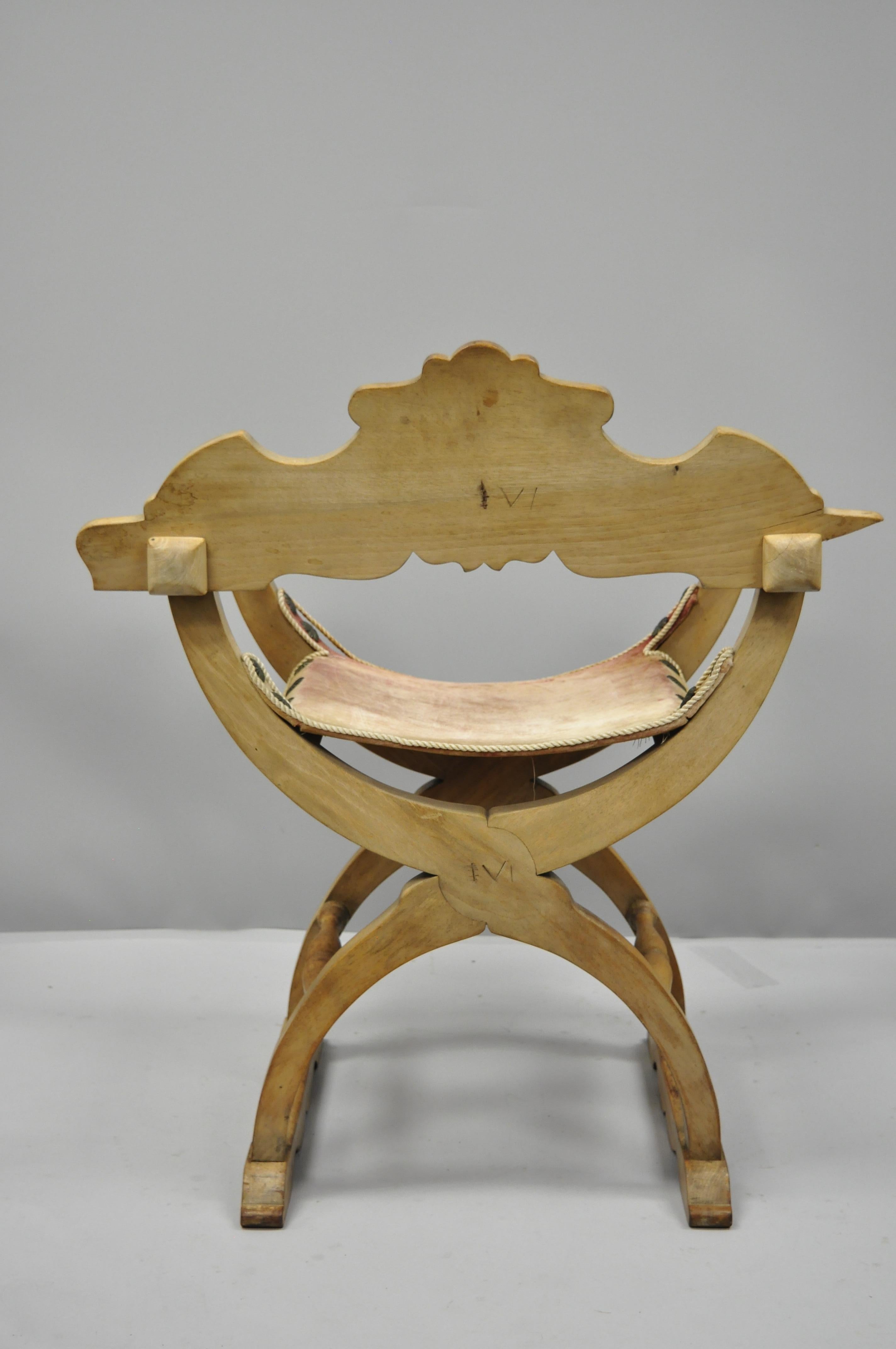 20th Century Antique Spanish Renaissance Curule Savonarola Throne Chair Armchair