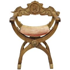 Antique Spanish Renaissance Curule Savonarola Throne Chair Armchair
