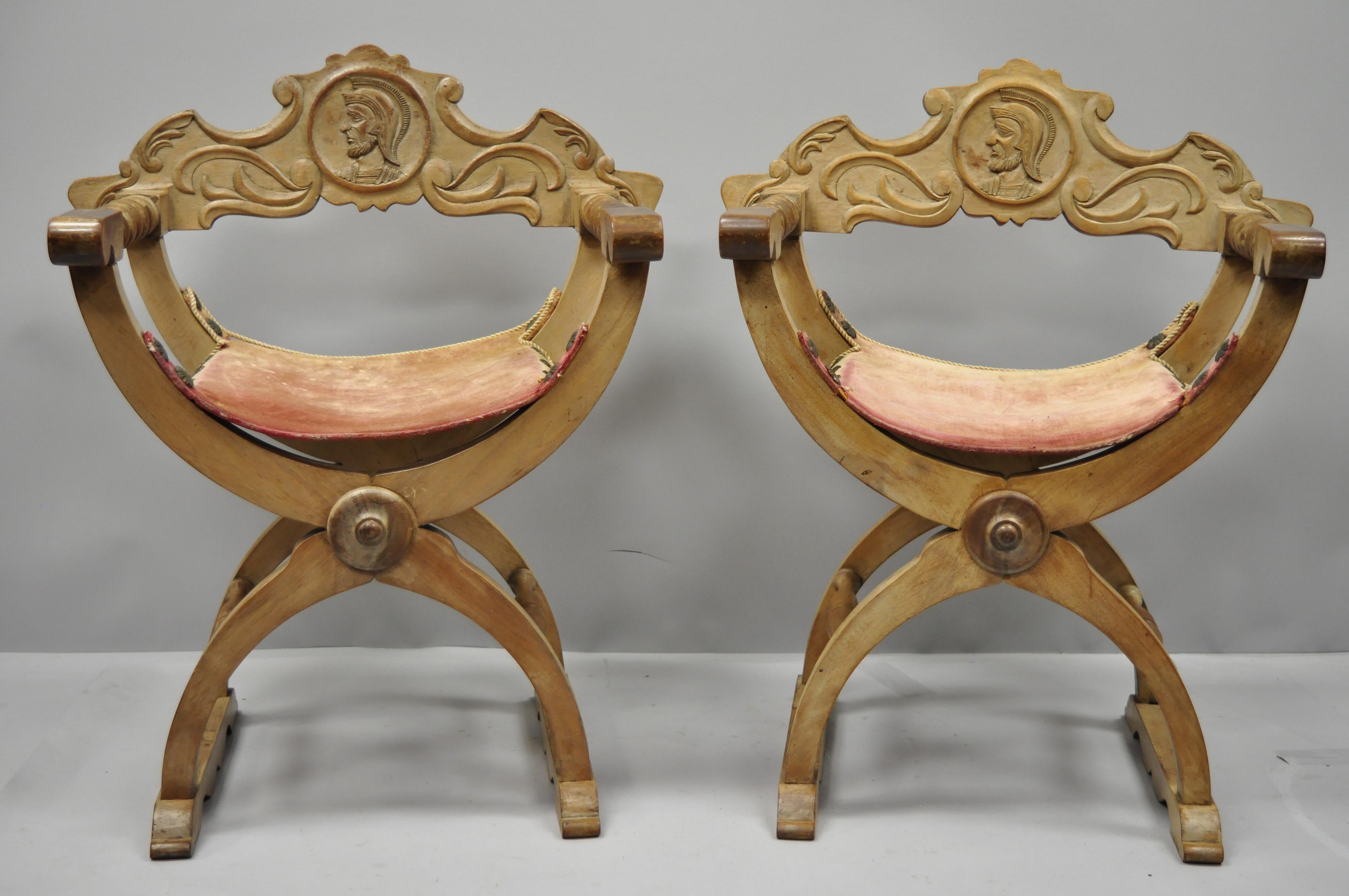 Antique Spanish Renaissance Curule Savonarola Throne Chairs Armchairs, a Pair 5