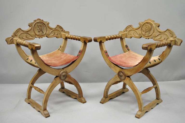 Antique Spanish Renaissance Curule Savonarola Throne Chairs Armchairs ...