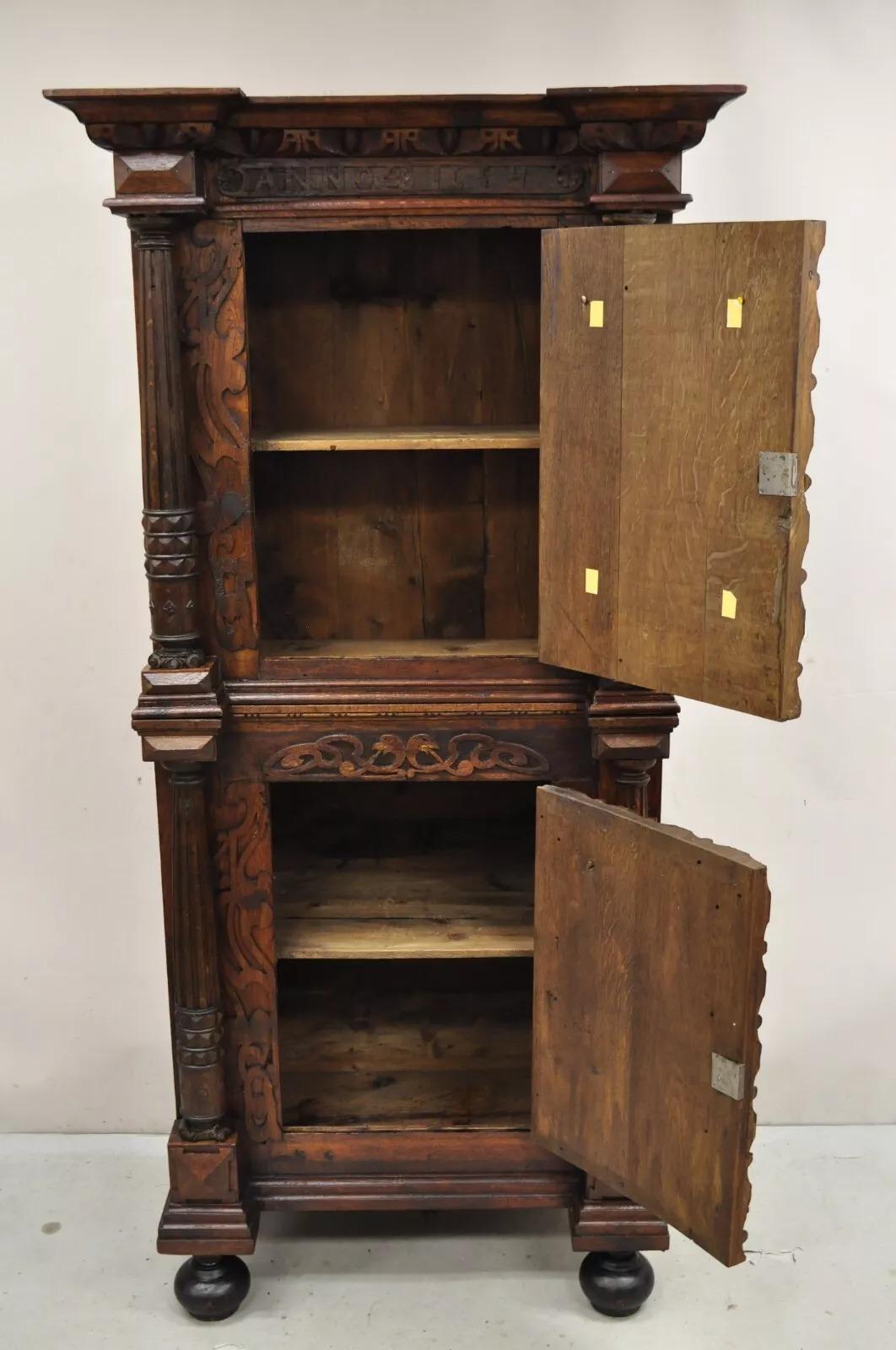 Antique Spanish Renaissance Figural Carved Oak Wood Religious Cupboard Cabinet For Sale 7