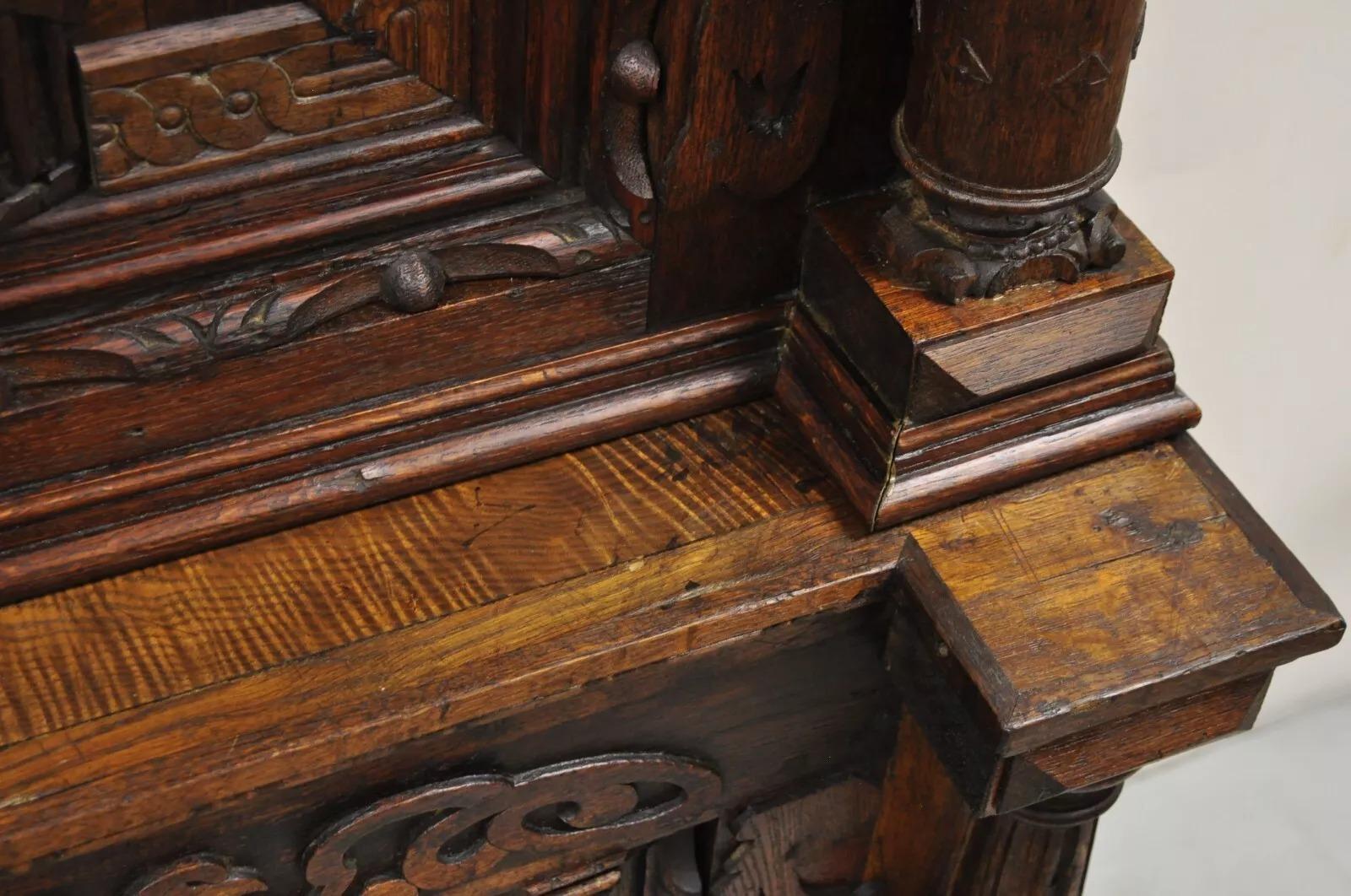 Antique Spanish Renaissance Figural Carved Oak Wood Religious Cupboard Cabinet For Sale 8