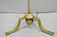 Antique Spanish Renaissance Gothic Green Iron & Brass Tripod Pole Floor Lamp