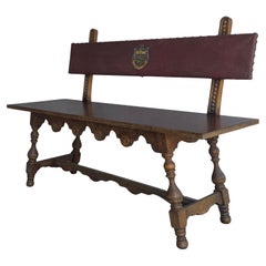 Antique Spanish Renaissance Revival Carved Wood Hall Bench
