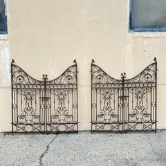 Antique Spanish Renaissance Scrolling Wrought Iron 57 x 47 Garden Entry Gate Set
