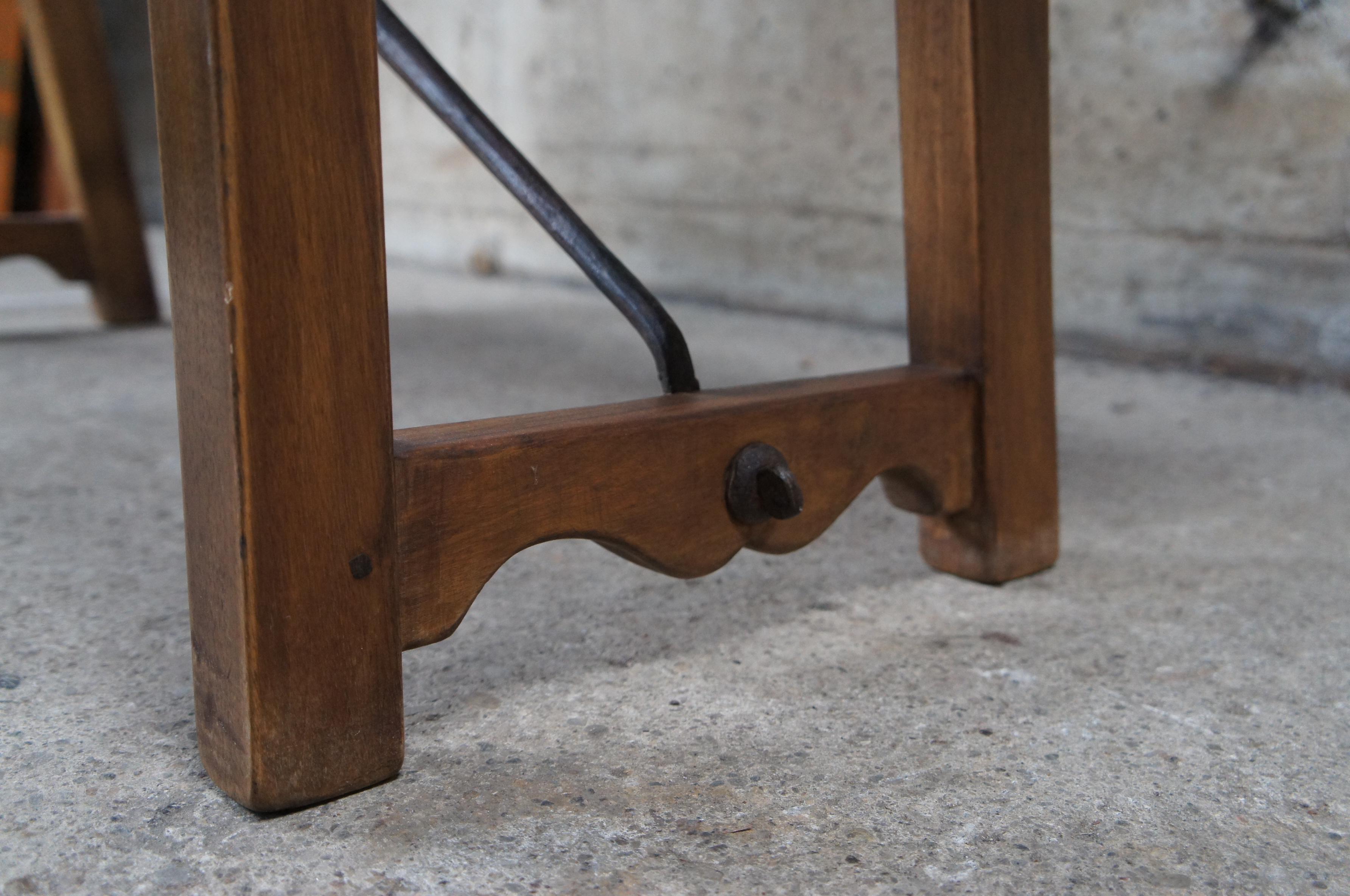 Antique Spanish Renaissance Solid Walnut Carved Foyer Bench Colonial Banquette 6