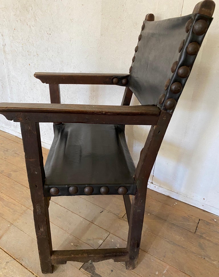 Antique Spanish Renaissance Style Throne Arm Chair In Good Condition For Sale In Great Barrington, MA