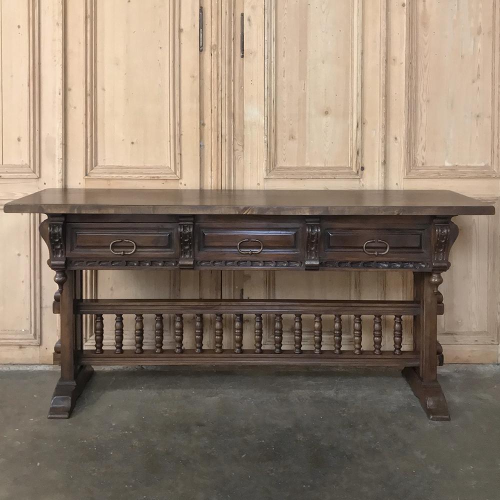 Hand-Crafted Antique Spanish Renaissance Walnut Hall Table, Console
