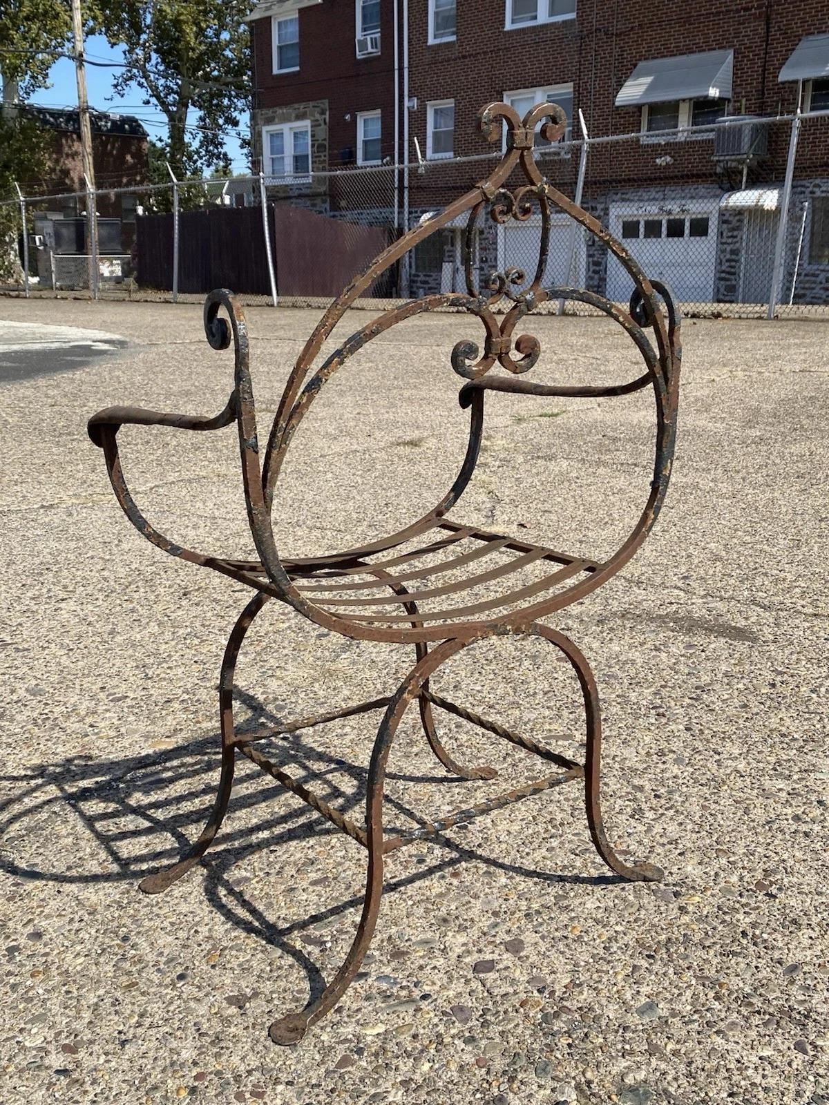 Antike spanische Renaissance Schmiedeeisen Curule Savonarola Thron Sessel im Angebot 6