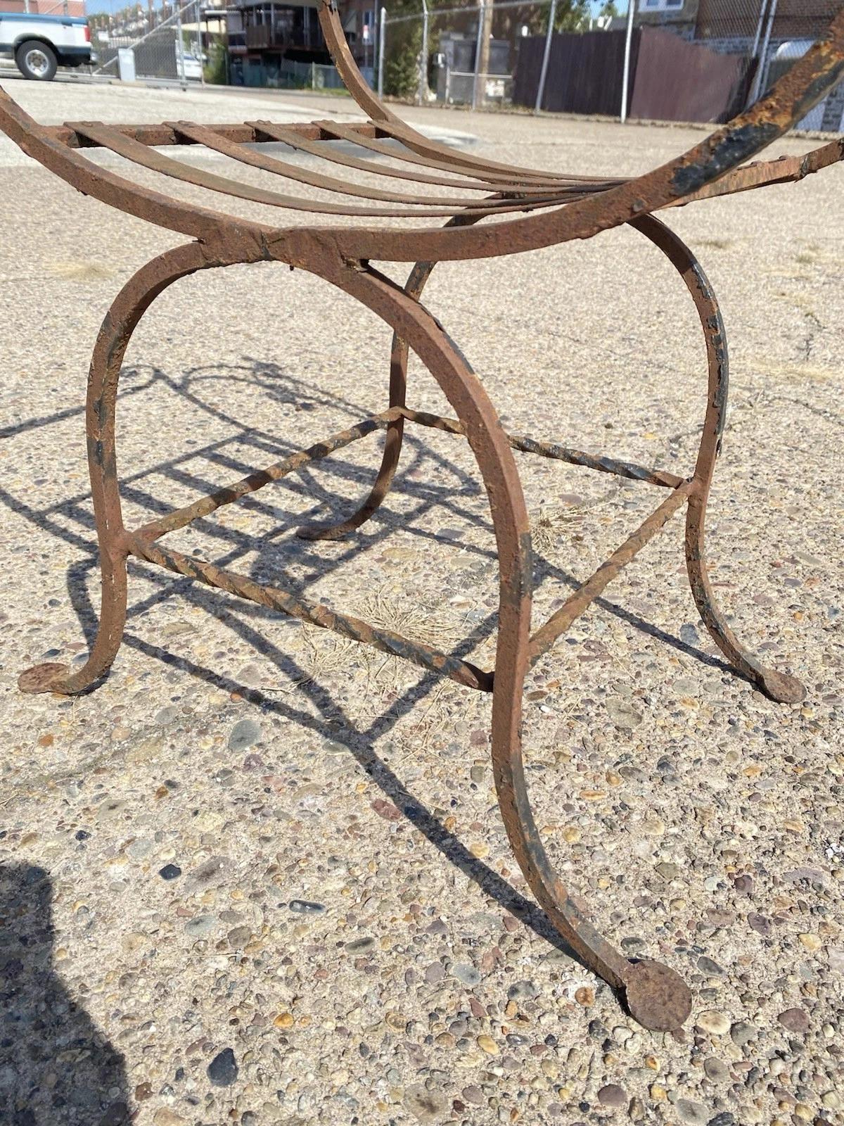 Antike spanische Renaissance Schmiedeeisen Curule Savonarola Thron Sessel im Angebot 7