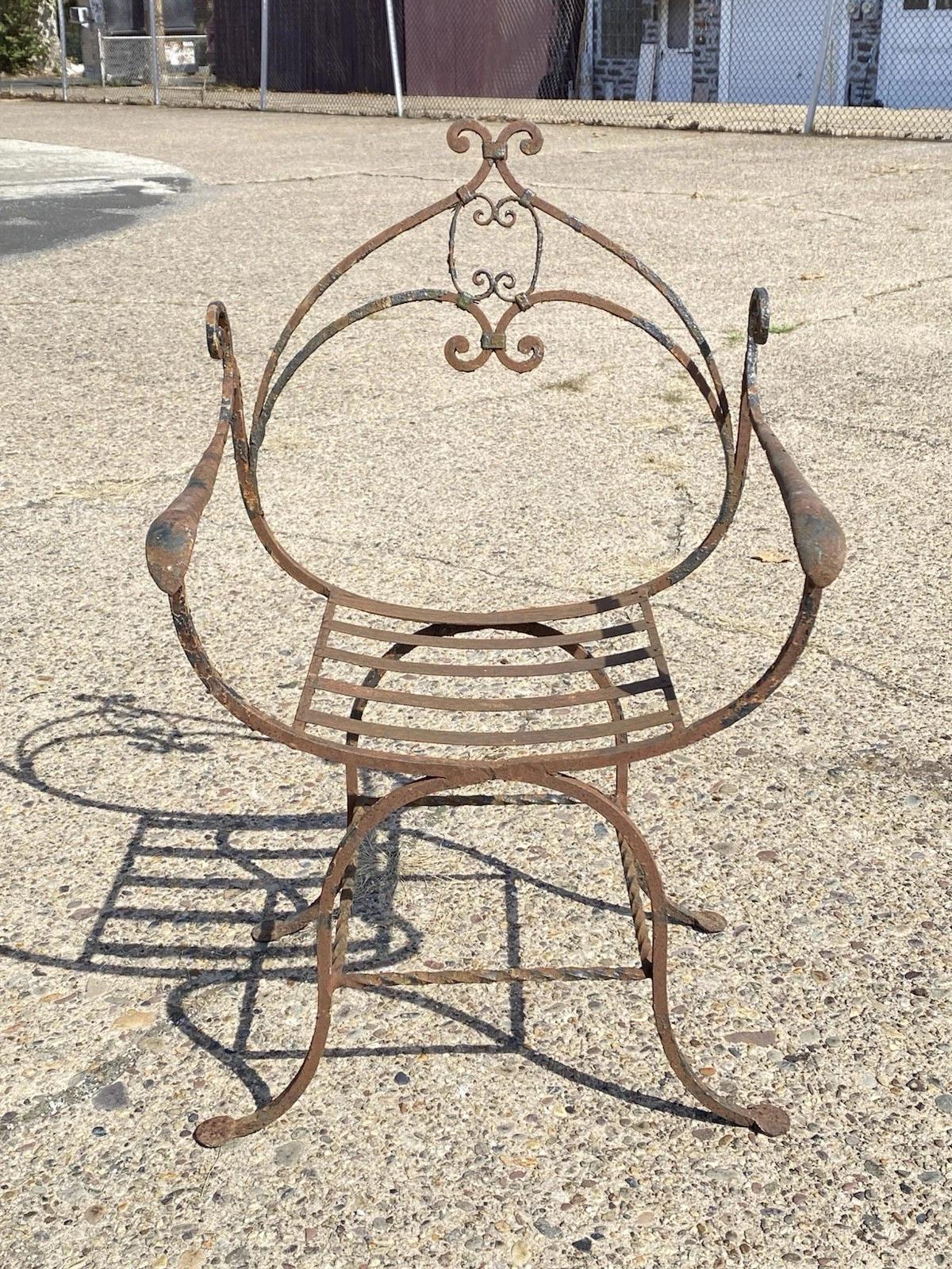 Antike spanische Renaissance Schmiedeeisen Curule Savonarola Thron Sessel im Angebot 8