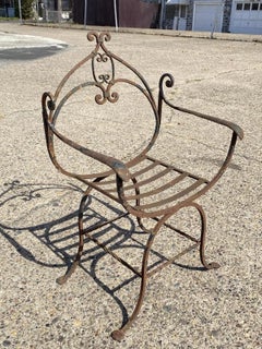 Antique Spanish Renaissance Wrought Iron Curule Savonarola Throne Arm Chair