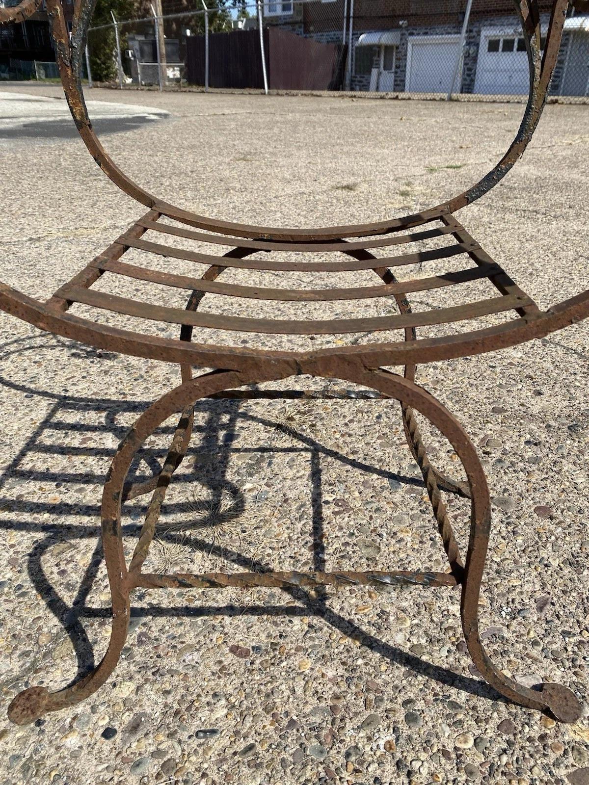 Antike spanische Renaissance Schmiedeeisen Curule Savonarola Thron Sessel im Angebot 2