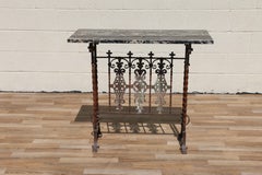 Antique Spanish Revival Entry Hall Table  Wrought Iron, Brass & Black Marble