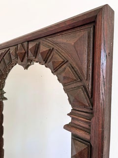 Antiguo Espejo de Pared de Roble del Renacimiento Español con Talla Geométrica