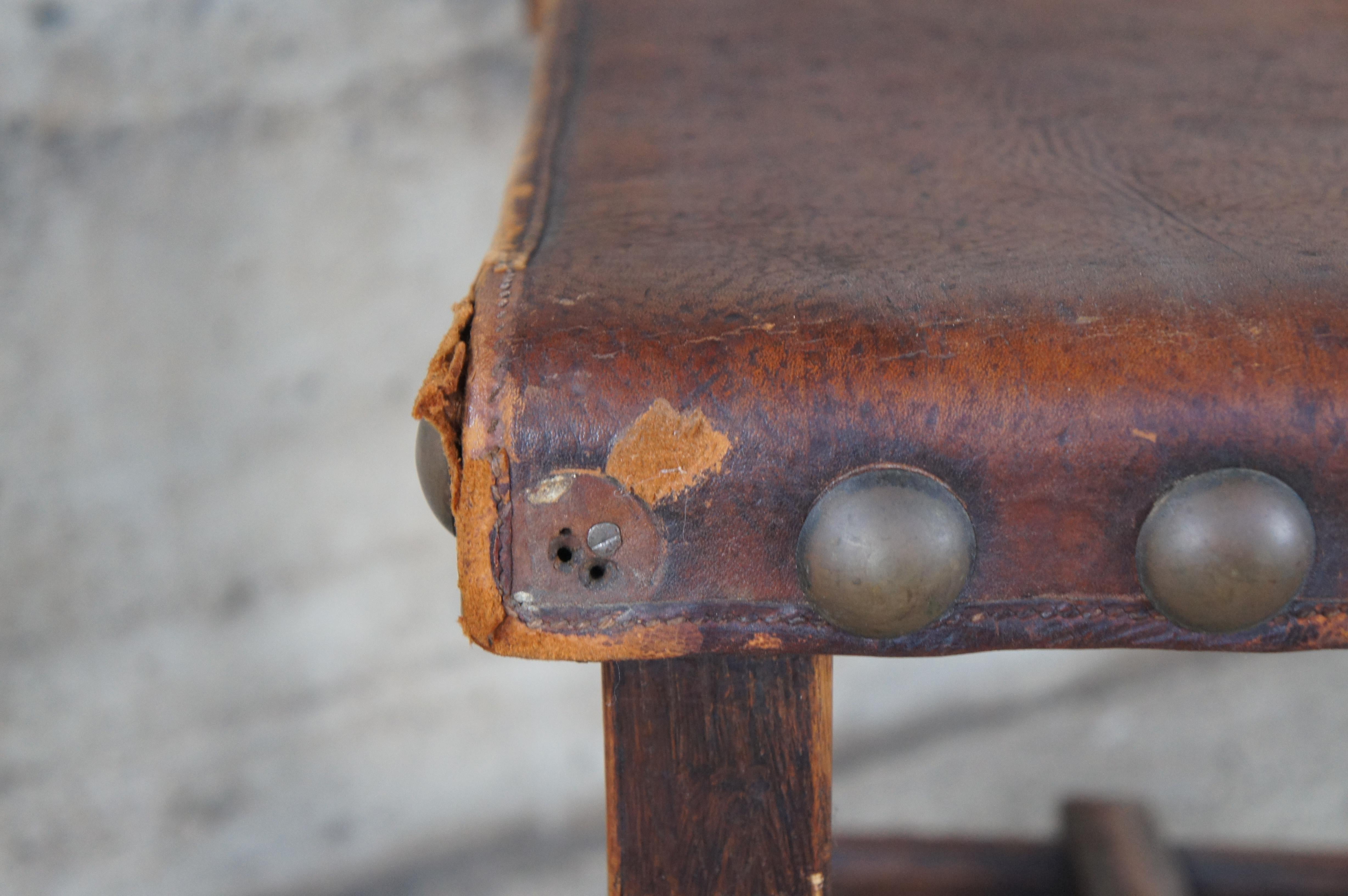 Antique Spanish Revival Quartersawn Oak Leather Nailhead Side Chair For Sale 6