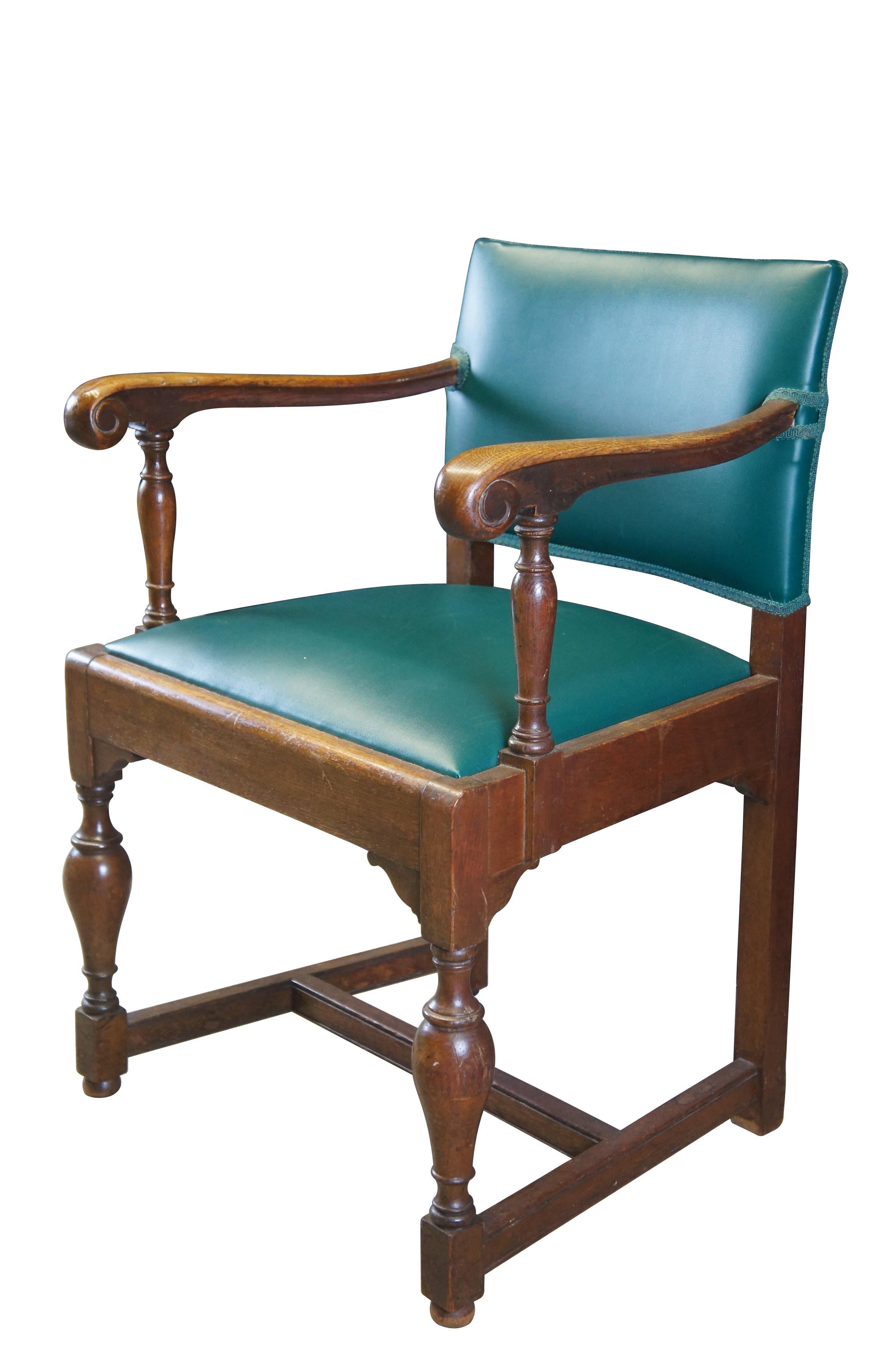 Spanish Colonial Antique Spanish Revival Quartersawn Oak Library Office Desk Elbow Arm Chair 