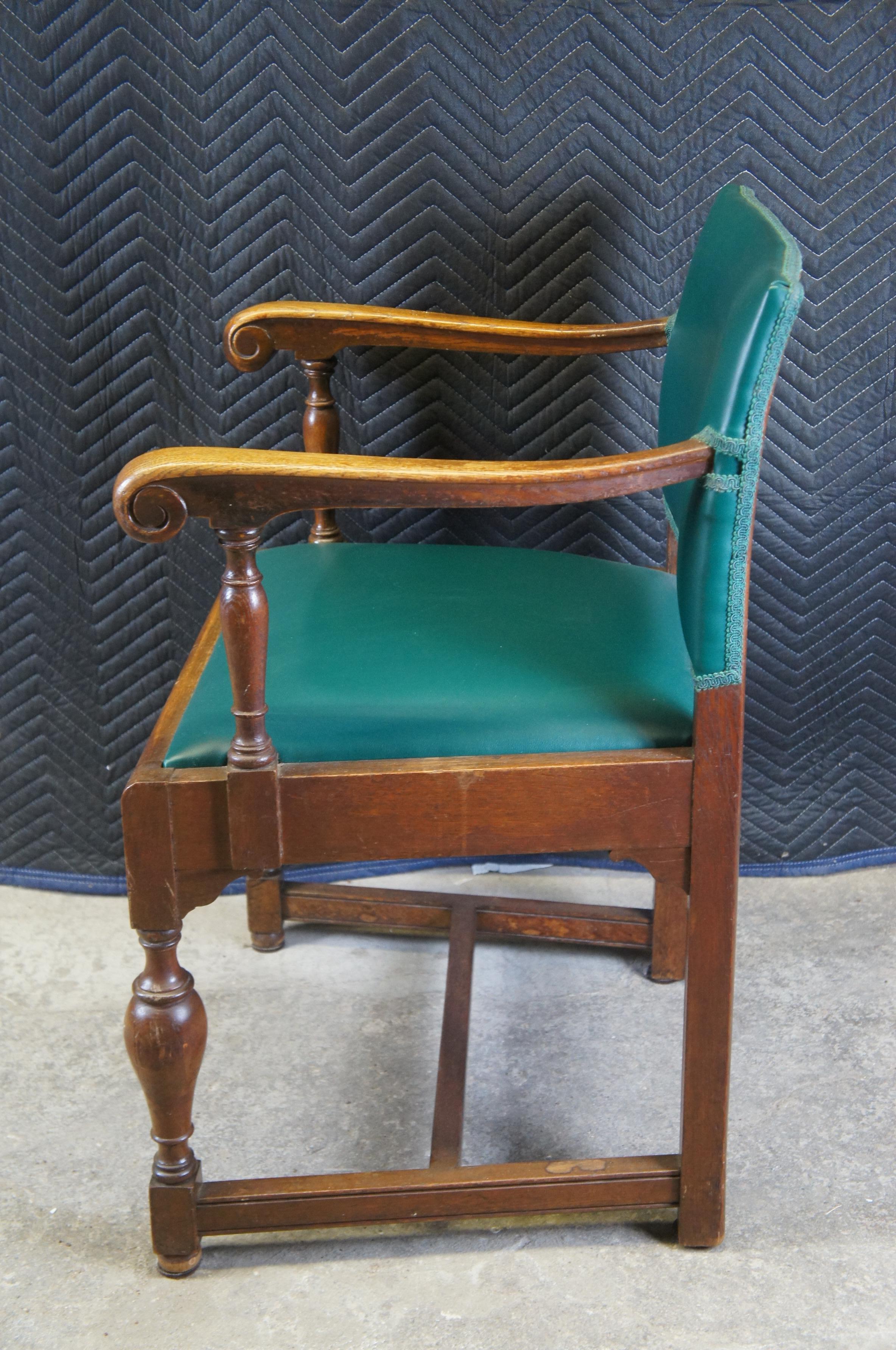 20th Century Antique Spanish Revival Quartersawn Oak Library Office Desk Elbow Arm Chair 