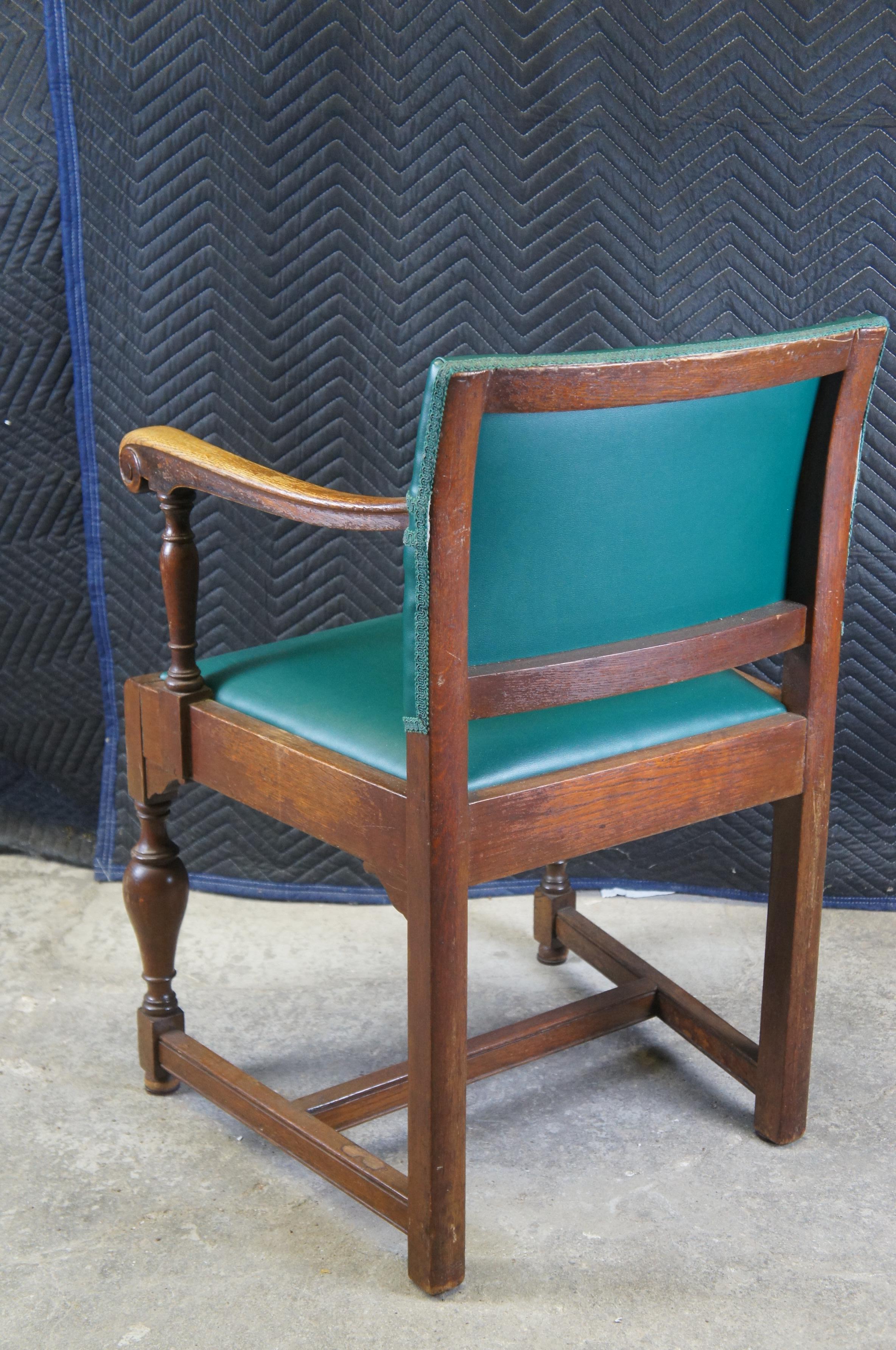 Upholstery Antique Spanish Revival Quartersawn Oak Library Office Desk Elbow Arm Chair 