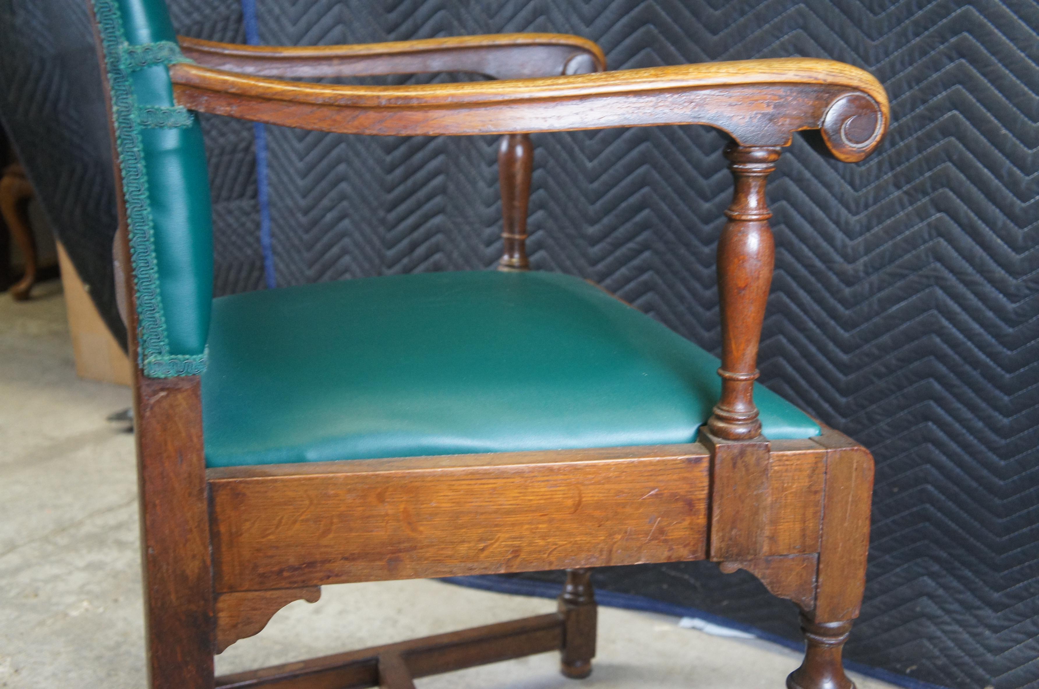 Antique Spanish Revival Quartersawn Oak Library Office Desk Elbow Arm Chair  2