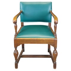 Antique Revive Spanish Oak Quartersawn Library Office Desk Elbow Arm Chair (chaise à accoudoir) 