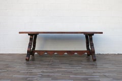 Antique Spanish Revival Solid Wood Trestle Dining Table, Mid 20th Century