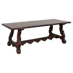 Antique Spanish Revival Solid Wood Trestle Dining Table, Mid 20th Century