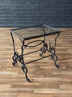 Antique Spanish Revival Style Wrought Iron & Glass Side Table