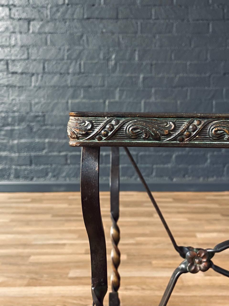 Antique Spanish Revival Style Wrought Iron & Glass Side Table For Sale 2