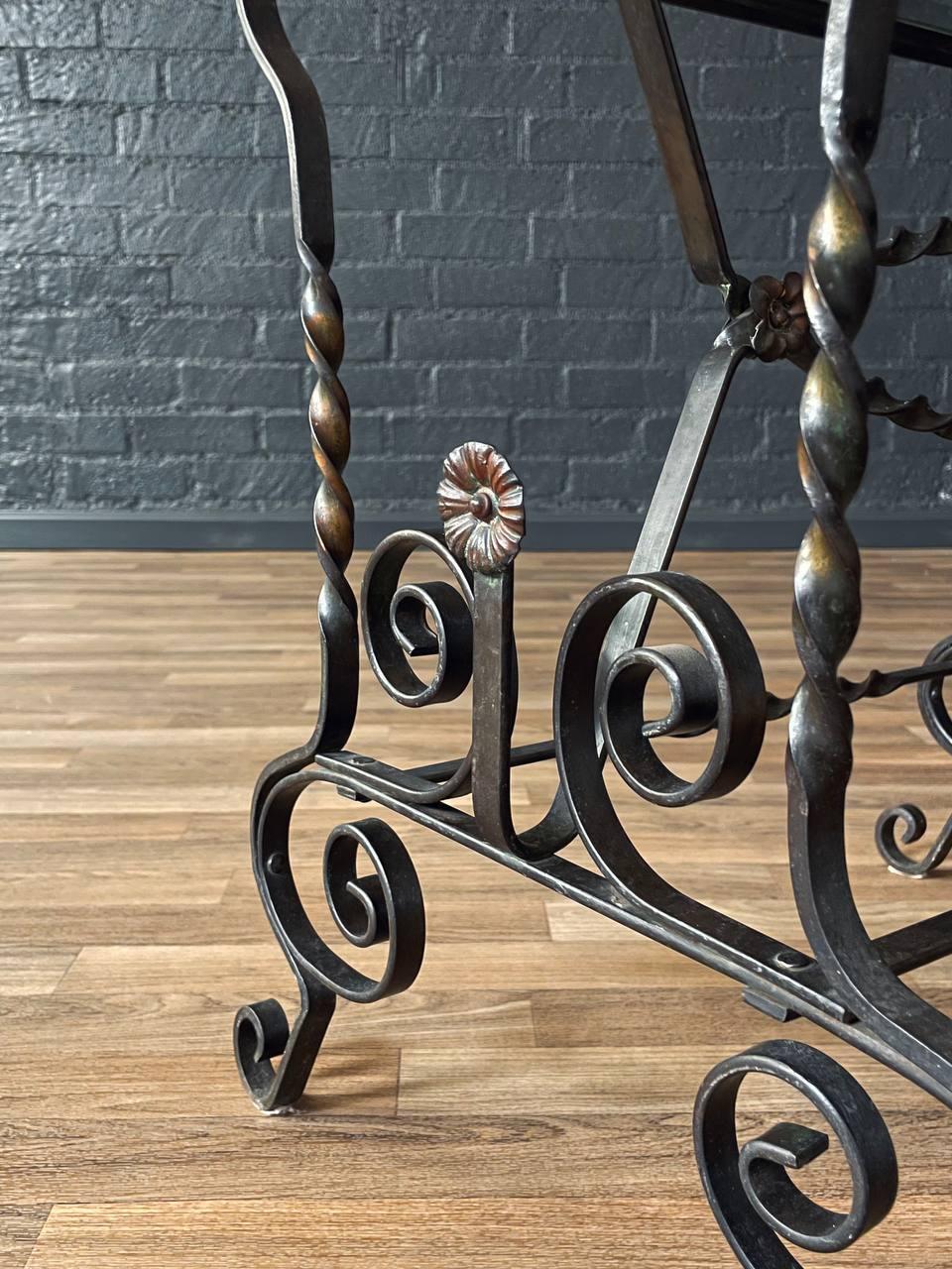 Antique Spanish Revival Style Wrought Iron & Glass Side Table For Sale 3