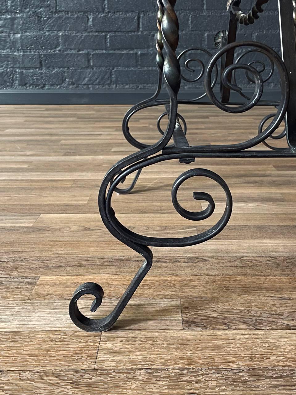 Antique Spanish Revival Style Wrought Iron & Glass Side Table For Sale 4