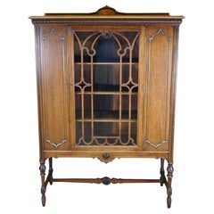 Antique Spanish Revival Walnut China Display Cabinet Curio Cupboard Hutch 65"