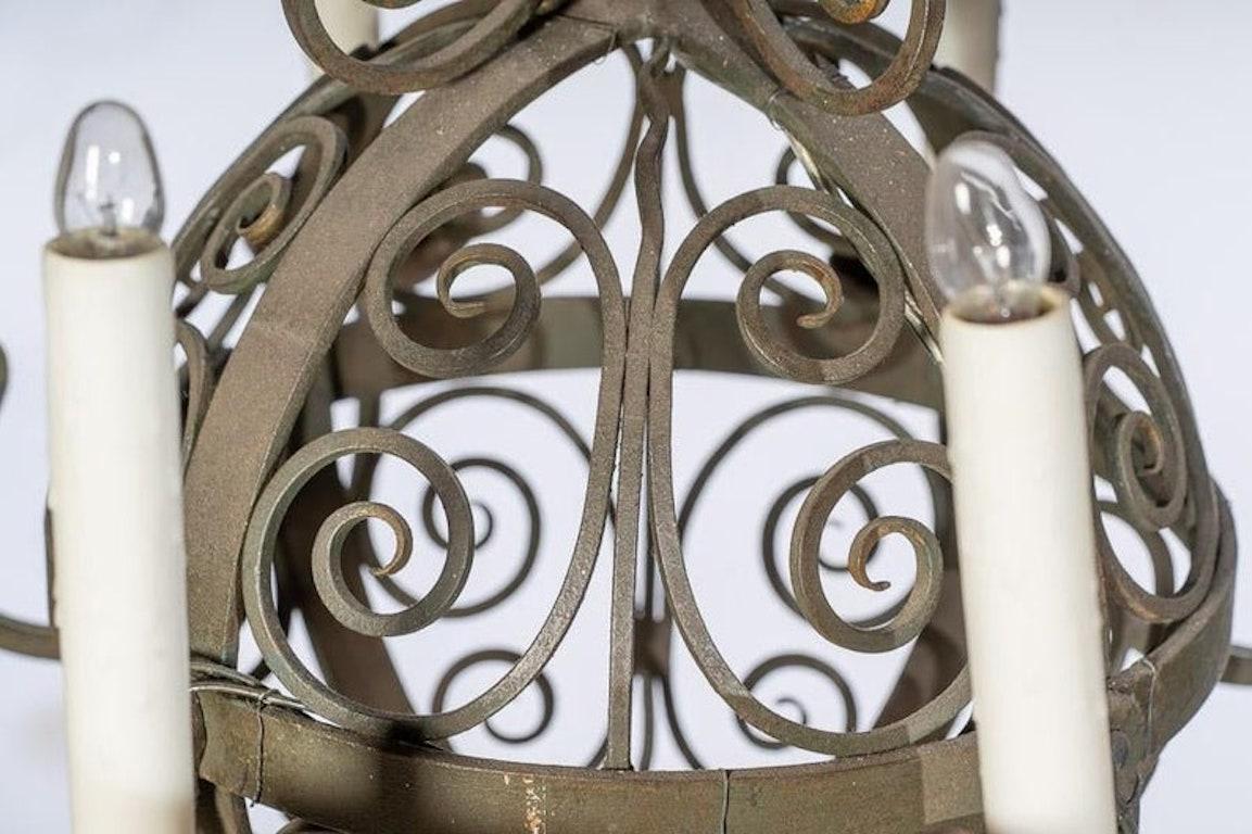 19th Century Antique Spanish Revival Wrought Iron Chandelier For Sale