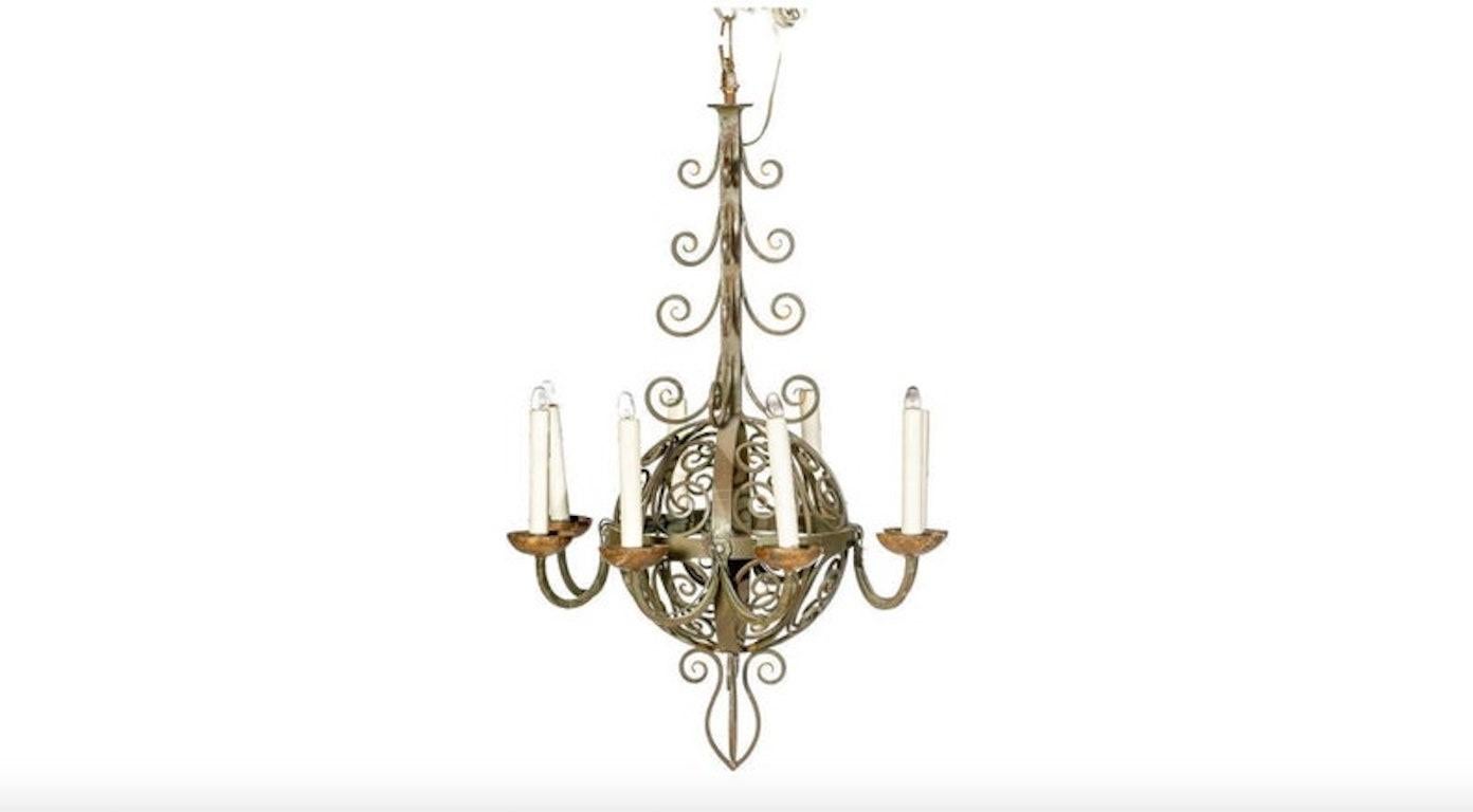 Antique Spanish Revival Wrought Iron Chandelier For Sale 2
