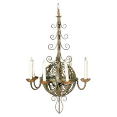 Antique Spanish Revival Wrought Iron Chandelier